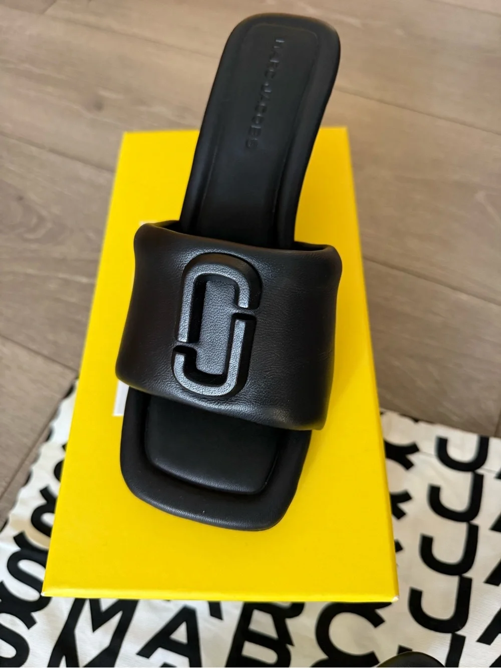 Marc Jacobs Black Leather Square-Toe Slide Heels